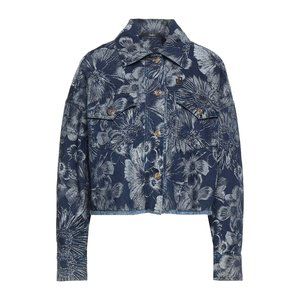 CARLA G. floral design blue denim long sleeves jean jacket